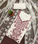 maroon georgette embroidered unstitched dressmaterials 3 pair top bottom dupptaa