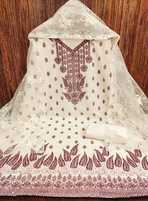 maroon georgette embroidered unstitched dressmaterials 3 pair top bottom dupptaa 2