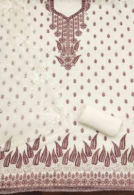 maroon georgette embroidered unstitched dressmaterials 3 pair top bottom dupptaa 3