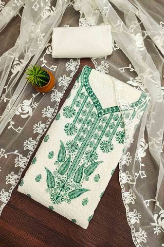 sky georgette embroidered unstitched dressmaterials 3 pair top bottom dupptaa