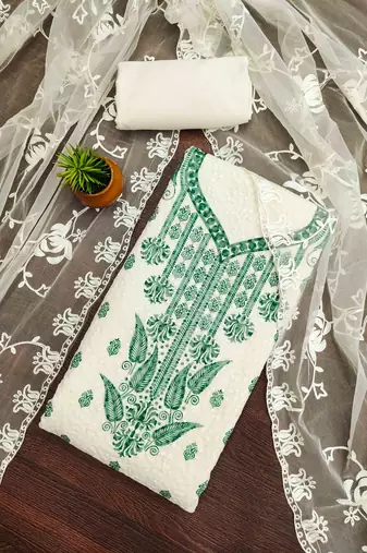 sky georgette embroidered unstitched dressmaterials 3 pair top bottom dupptaa
