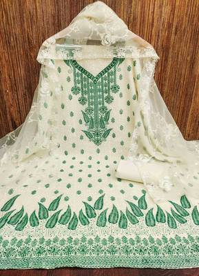sky georgette embroidered unstitched dressmaterials 3 pair top bottom dupptaa 2