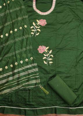 green cotton blend embroidered unstitched dressmaterials 3 pair top bottom dupptaa 3