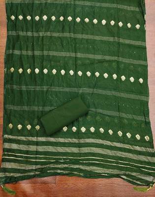 green cotton blend embroidered unstitched dressmaterials 3 pair top bottom dupptaa 4