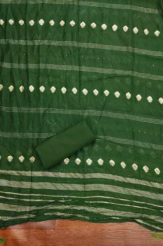 green cotton blend embroidered unstitched dressmaterials 3 pair top bottom dupptaa