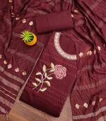 maroon cotton blend embroidered unstitched dressmaterials 3 pair top bottom dupptaa