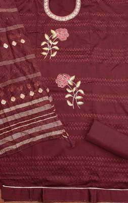 maroon cotton blend embroidered unstitched dressmaterials 3 pair top bottom dupptaa 2