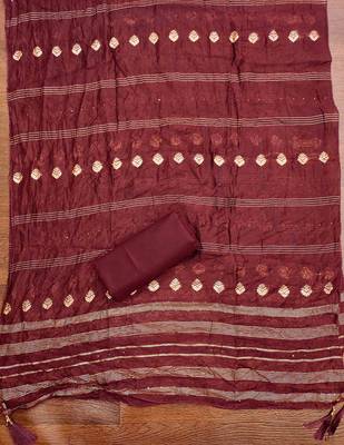 maroon cotton blend embroidered unstitched dressmaterials 3 pair top bottom dupptaa 4