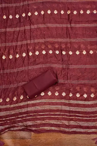 maroon cotton blend embroidered unstitched dressmaterials 3 pair top bottom dupptaa
