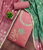 pink cotton blend embroidered unstitched dressmaterials 3 pair top bottom dupptaa