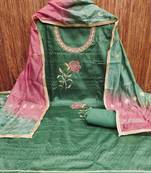 sea green cotton blend embroidered unstitched dressmaterials 3 pair top bottom dupptaa