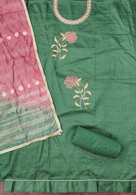 sea green cotton blend embroidered unstitched dressmaterials 3 pair top bottom dupptaa 2