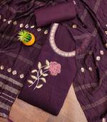 wine cotton blend embroidered unstitched dressmaterials 3 pair top bottom dupptaa