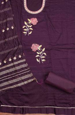 wine cotton blend embroidered unstitched dressmaterials 3 pair top bottom dupptaa 3