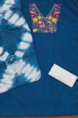 blue cotton blend embroidered unstitched dressmaterials 3 pair top bottom dupptaa 3