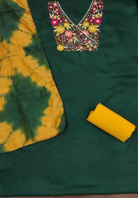 green cotton blend embroidered unstitched dressmaterials 3 pair top bottom dupptaa 3