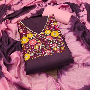 purple cotton blend embroidered unstitched dressmaterials 3 pair top bottom dupptaa 1