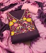 purple cotton blend embroidered unstitched dressmaterials 3 pair top bottom dupptaa