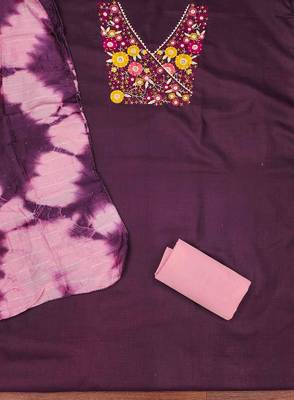purple cotton blend embroidered unstitched dressmaterials 3 pair top bottom dupptaa 3