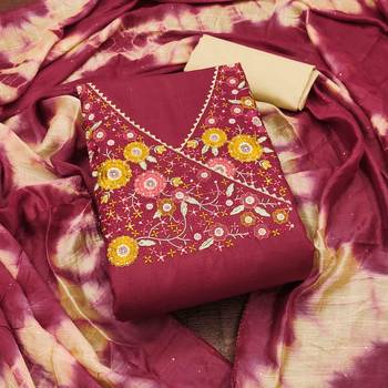 red cotton blend embroidered unstitched dressmaterials 3 pair top bottom dupptaa 1