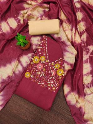 red cotton blend embroidered unstitched dressmaterials 3 pair top bottom dupptaa 2