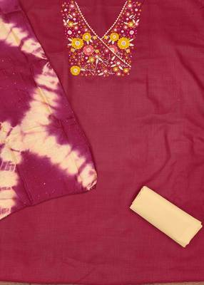 red cotton blend embroidered unstitched dressmaterials 3 pair top bottom dupptaa 3