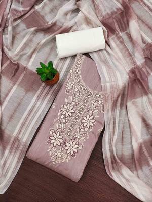 brown cotton blend embroidered unstitched dressmaterials 3 pair top bottom dupptaa 1