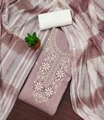 brown cotton blend embroidered unstitched dressmaterials 3 pair top bottom dupptaa