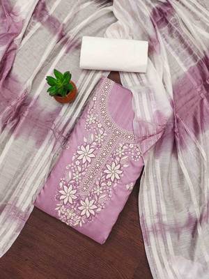 pink cotton blend embroidered unstitched dressmaterials 3 pair top bottom dupptaa 1