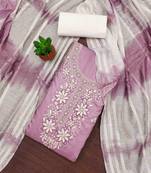 pink cotton blend embroidered unstitched dressmaterials 3 pair top bottom dupptaa