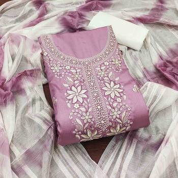 pink cotton blend embroidered unstitched dressmaterials 3 pair top bottom dupptaa 2