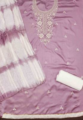 pink cotton blend embroidered unstitched dressmaterials 3 pair top bottom dupptaa 4