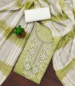 sea green cotton blend embroidered unstitched dressmaterials 3 pair top bottom dupptaa