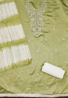 sea green cotton blend embroidered unstitched dressmaterials 3 pair top bottom dupptaa 4