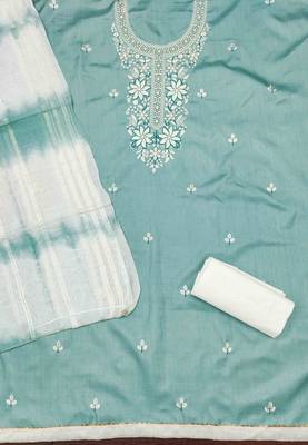 sky cotton blend embroidered unstitched dressmaterials 3 pair top bottom dupptaa 2