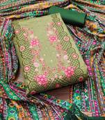 green cotton blend embroidered unstitched dressmaterials 3 pair top bottom dupptaa