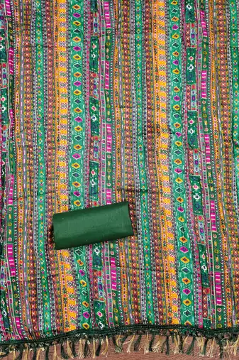 green cotton blend embroidered unstitched dressmaterials 3 pair top bottom dupptaa