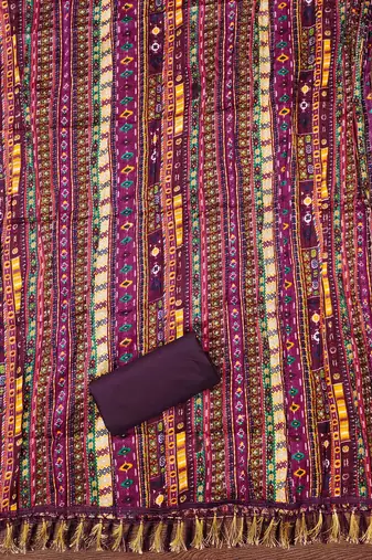 lavender cotton blend embroidered unstitched dressmaterials 3 pair top bottom dupptaa