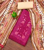 pink cotton blend embroidered unstitched dressmaterials 3 pair top bottom dupptaa