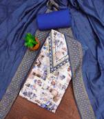 blue cotton blend embroidered unstitched dressmaterials 3 pair top bottom dupptaa