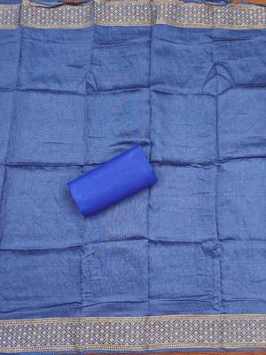 blue cotton blend embroidered unstitched dressmaterials 3 pair top bottom dupptaa 3