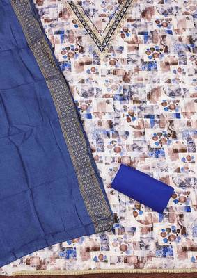 blue cotton blend embroidered unstitched dressmaterials 3 pair top bottom dupptaa 4