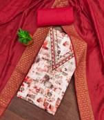 red cotton blend embroidered unstitched dressmaterials 3 pair top bottom dupptaa