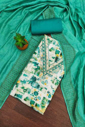 sky cotton blend embroidered unstitched dressmaterials 3 pair top bottom dupptaa