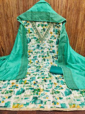 sky cotton blend embroidered unstitched dressmaterials 3 pair top bottom dupptaa 2