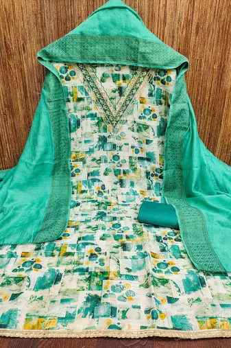 sky cotton blend embroidered unstitched dressmaterials 3 pair top bottom dupptaa