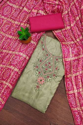 cream cotton blend embroidered unstitched dressmaterials 3 pair top bottom dupptaa