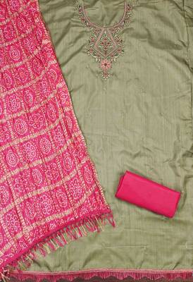 cream cotton blend embroidered unstitched dressmaterials 3 pair top bottom dupptaa 3