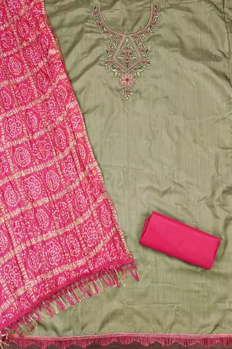 cream cotton blend embroidered unstitched dressmaterials 3 pair top bottom dupptaa