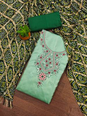green cotton blend embroidered unstitched dressmaterials 3 pair top bottom dupptaa 1